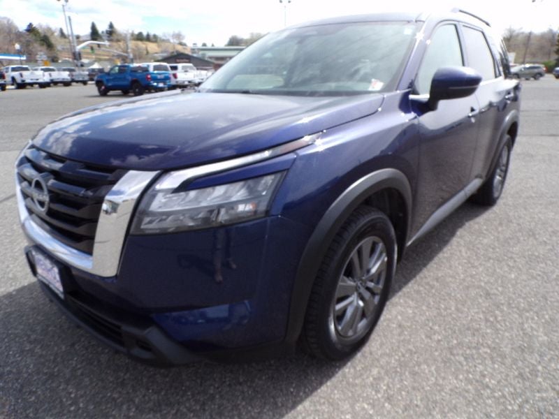 2025 Nissan Pathfinder SV in Blue — front three-quarter view